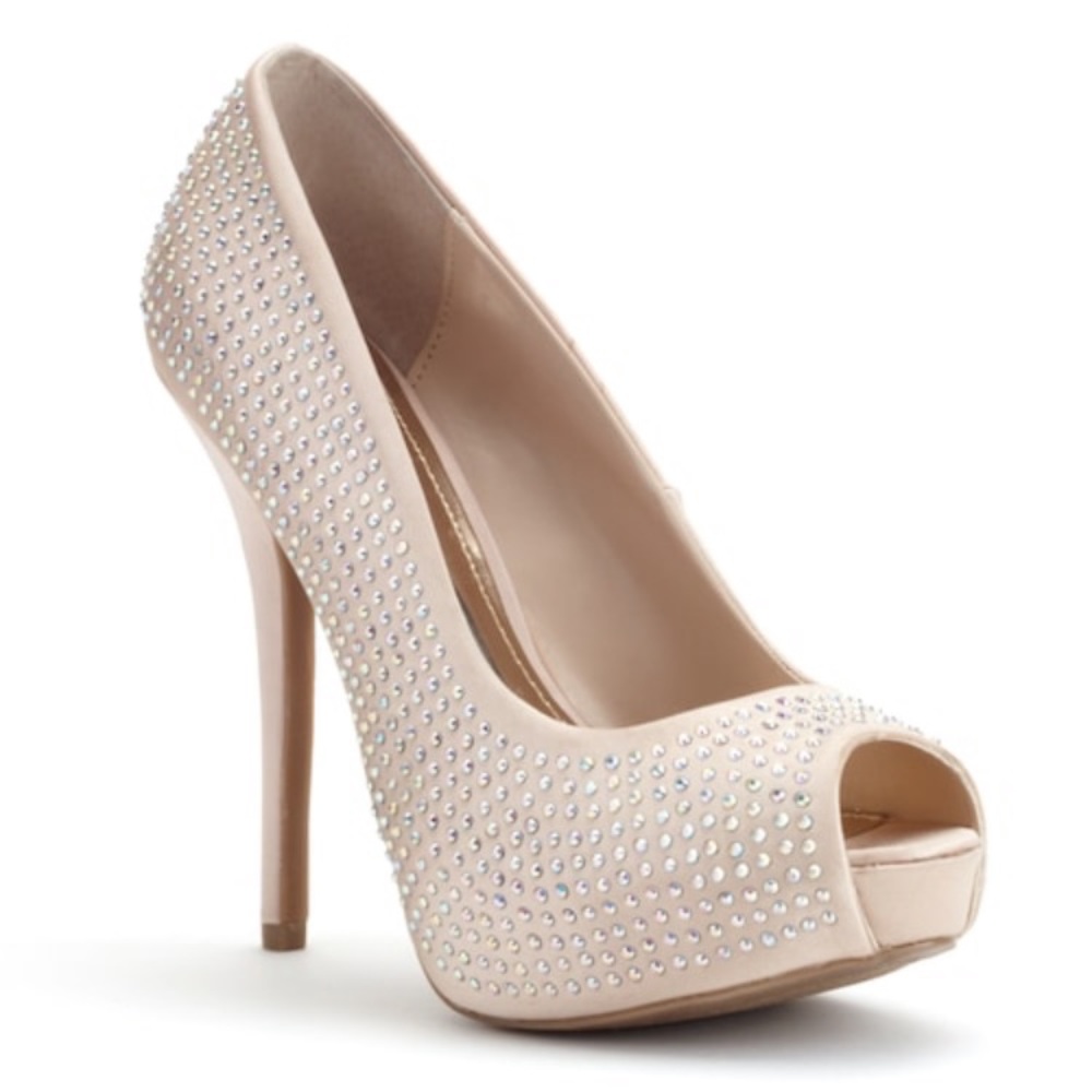 JLo Nude Jeweled Heels